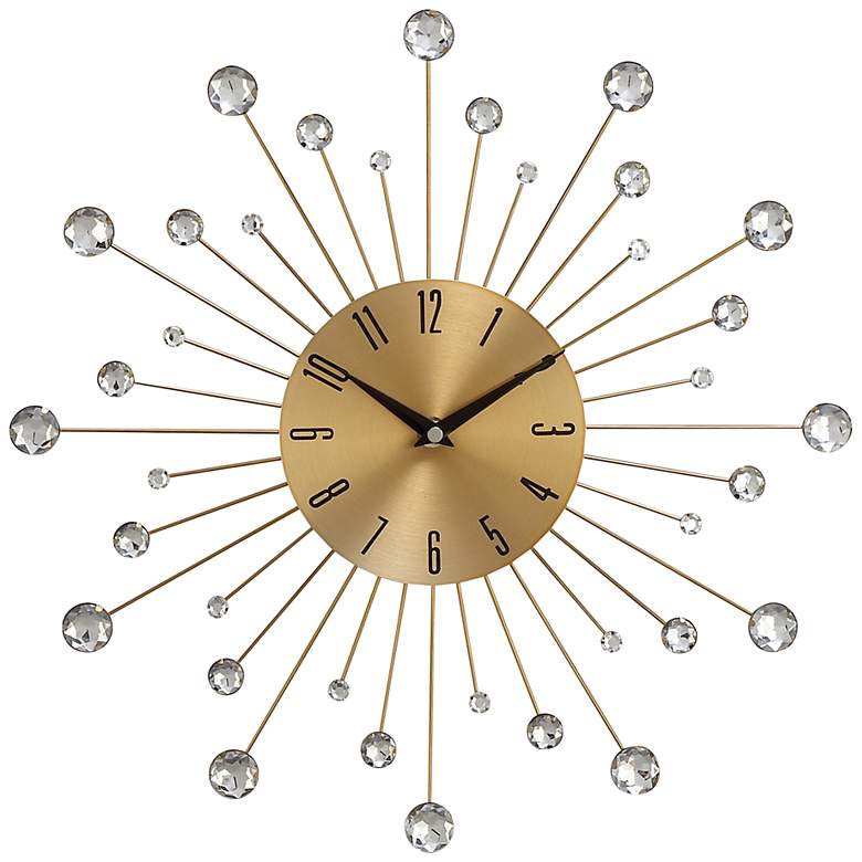 Image 1 Alturus Gold Metal Crystal 15 inch Round Starburst Wall Clock