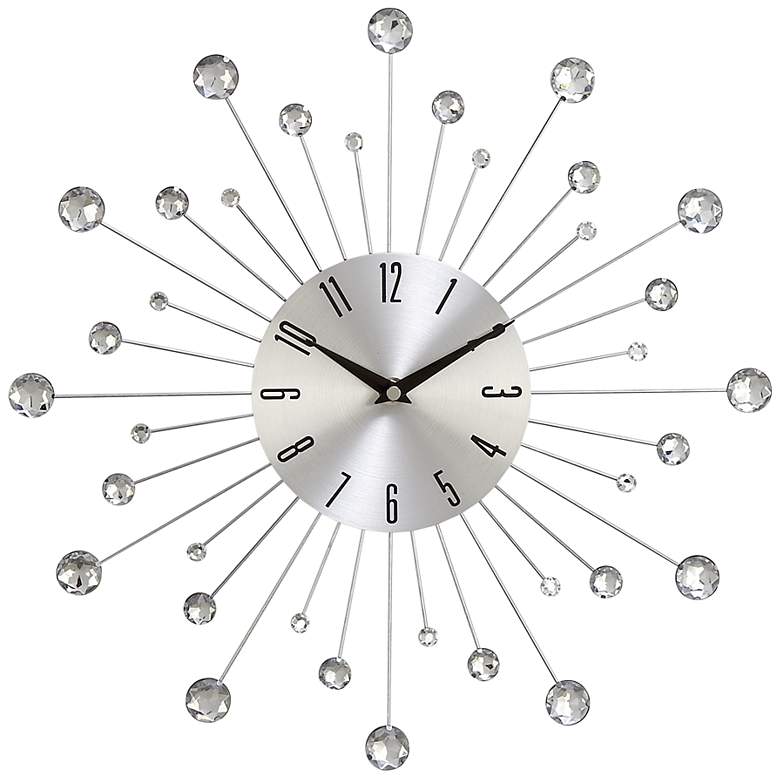 Image 1 Alturus Silver Metal Crystal 15 inch Round Starburst Wall Clock