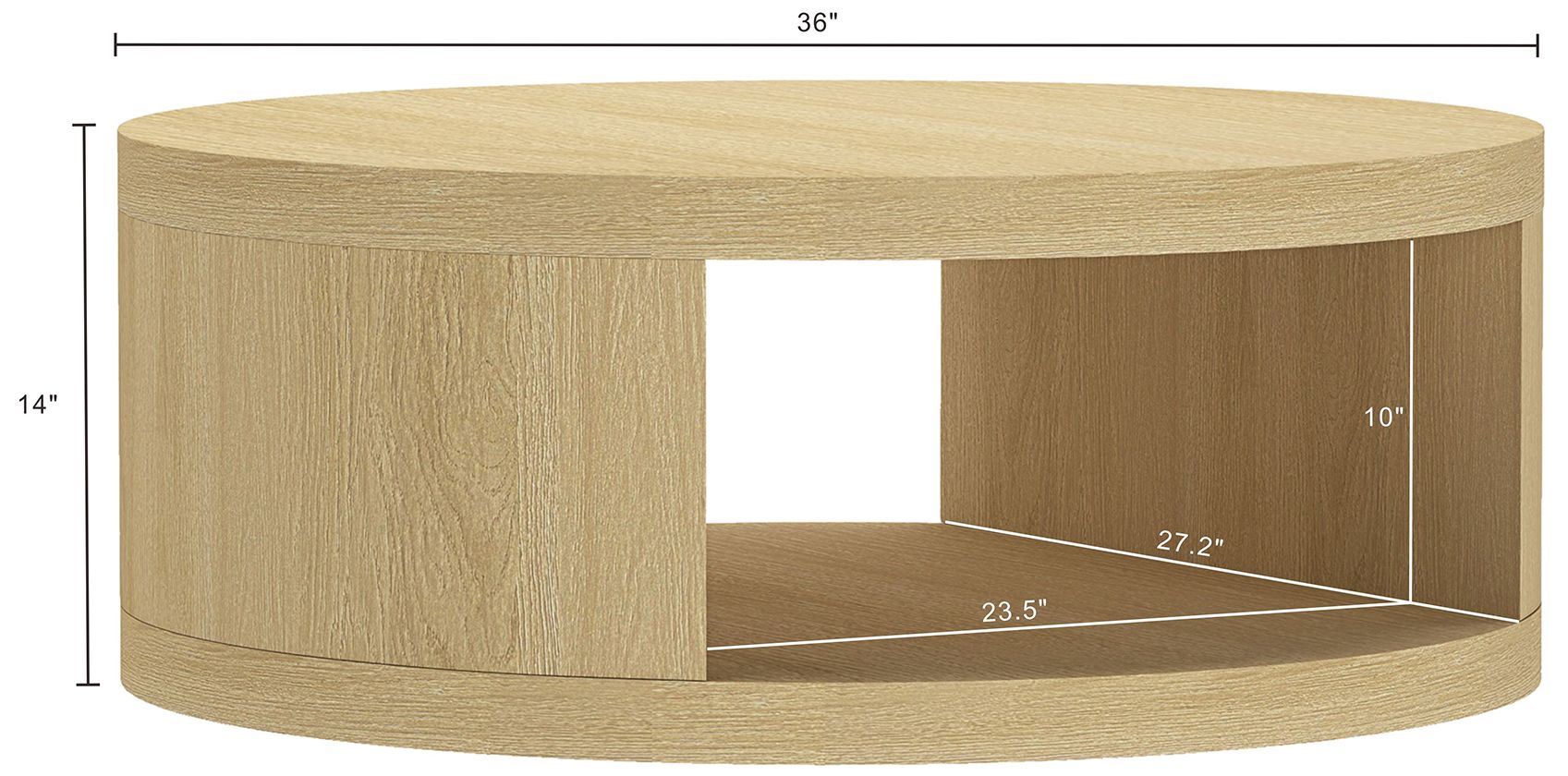 Image 4 Alure Contemporary 36" Round Coffee Table in Natural Oak more views