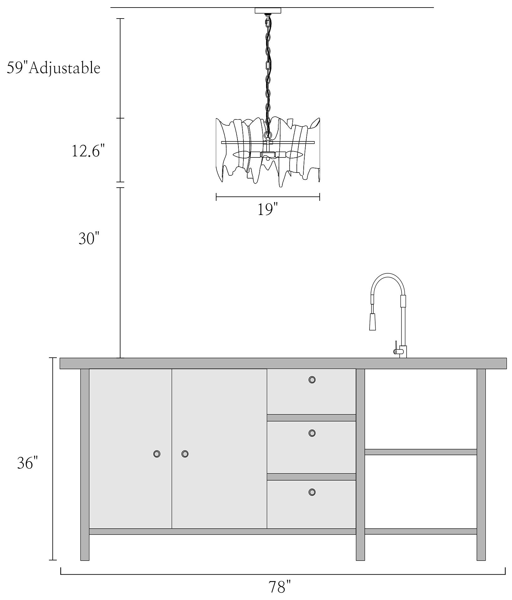 Alutal 4-Light Black Gold Chandelier - Made to Order