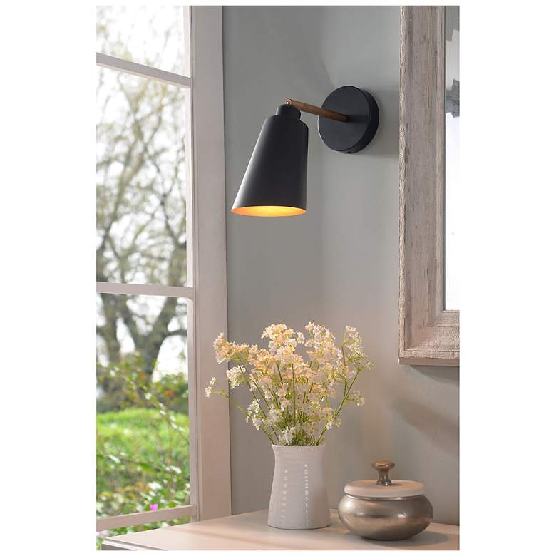 Image 5 Alvar 12" High Matte Black & Brass Wall Sconce more views