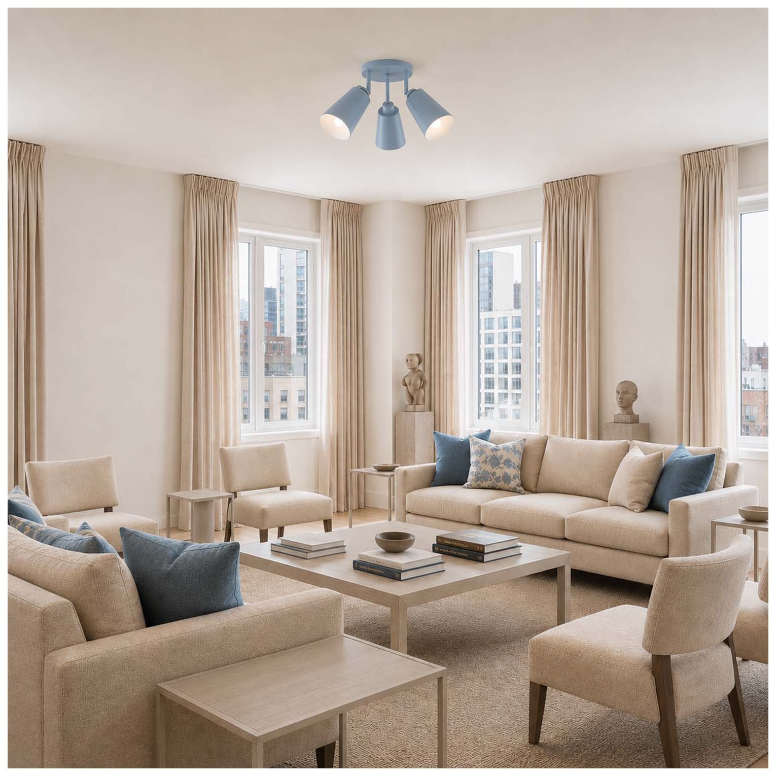 Image 5 Alvar 3-Light Harbor Blue Semi Flush Mount more views