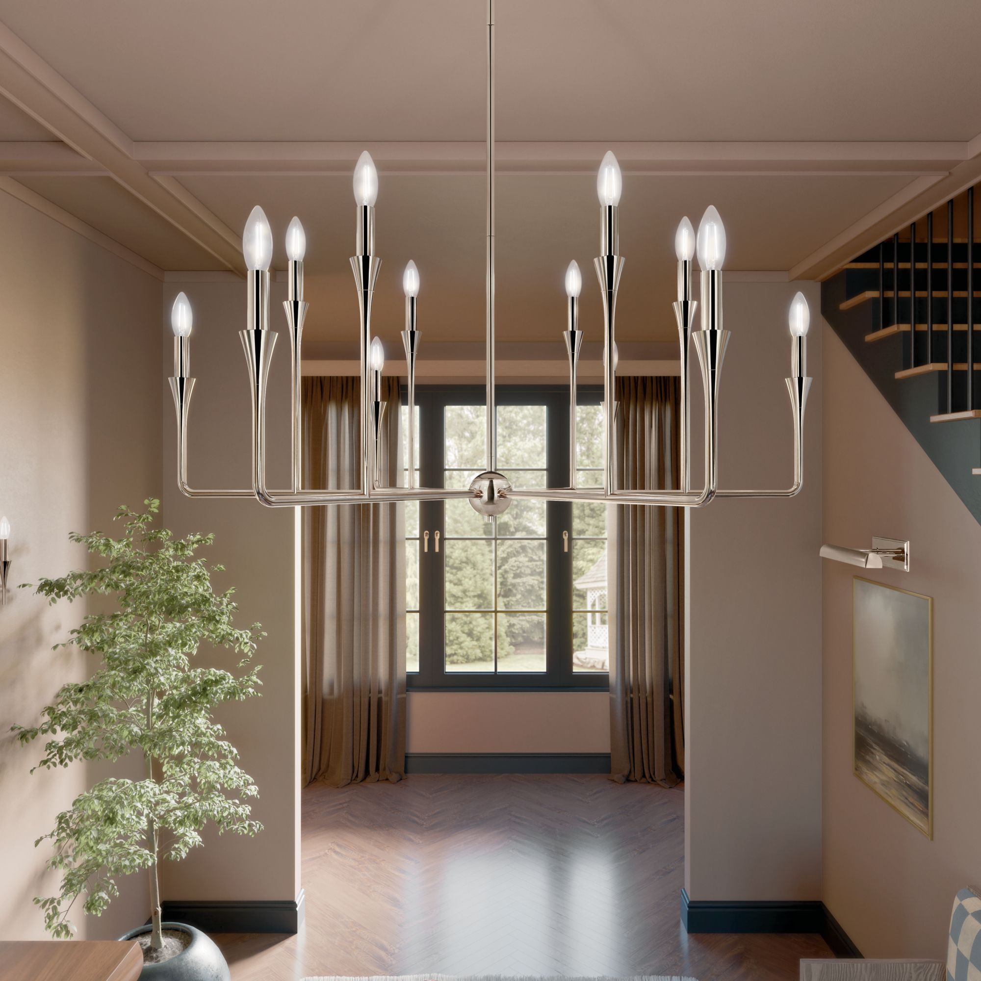 Alvaro 39.75 Inch 12 Light Multi-Tier Chandelier in Polished Nickel