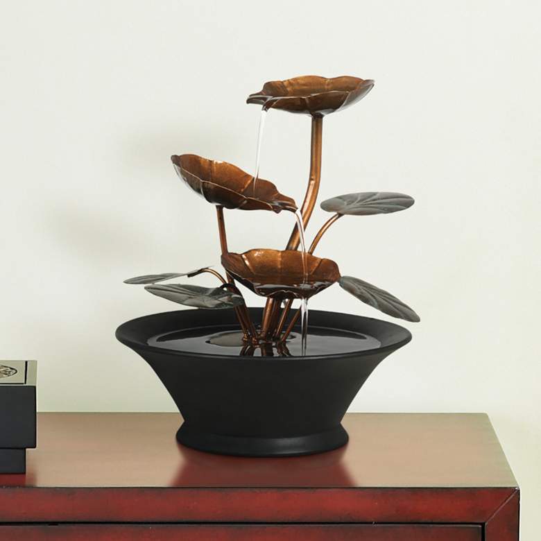 Image 1 Alvera Metal Leaves 9 1/2 inch High Indoor Table Fountain