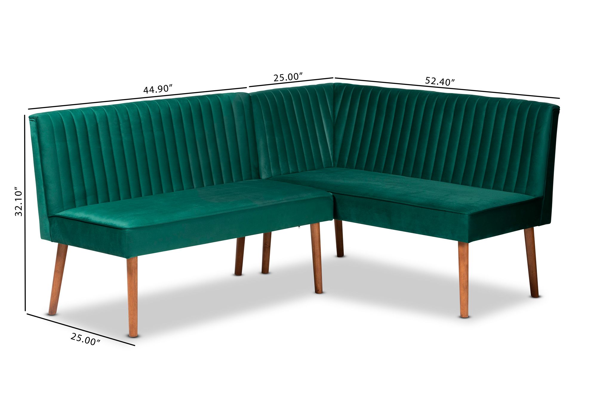 Alvis 45" Wide Green Velvet Fabric Dining Nook Banquette Set