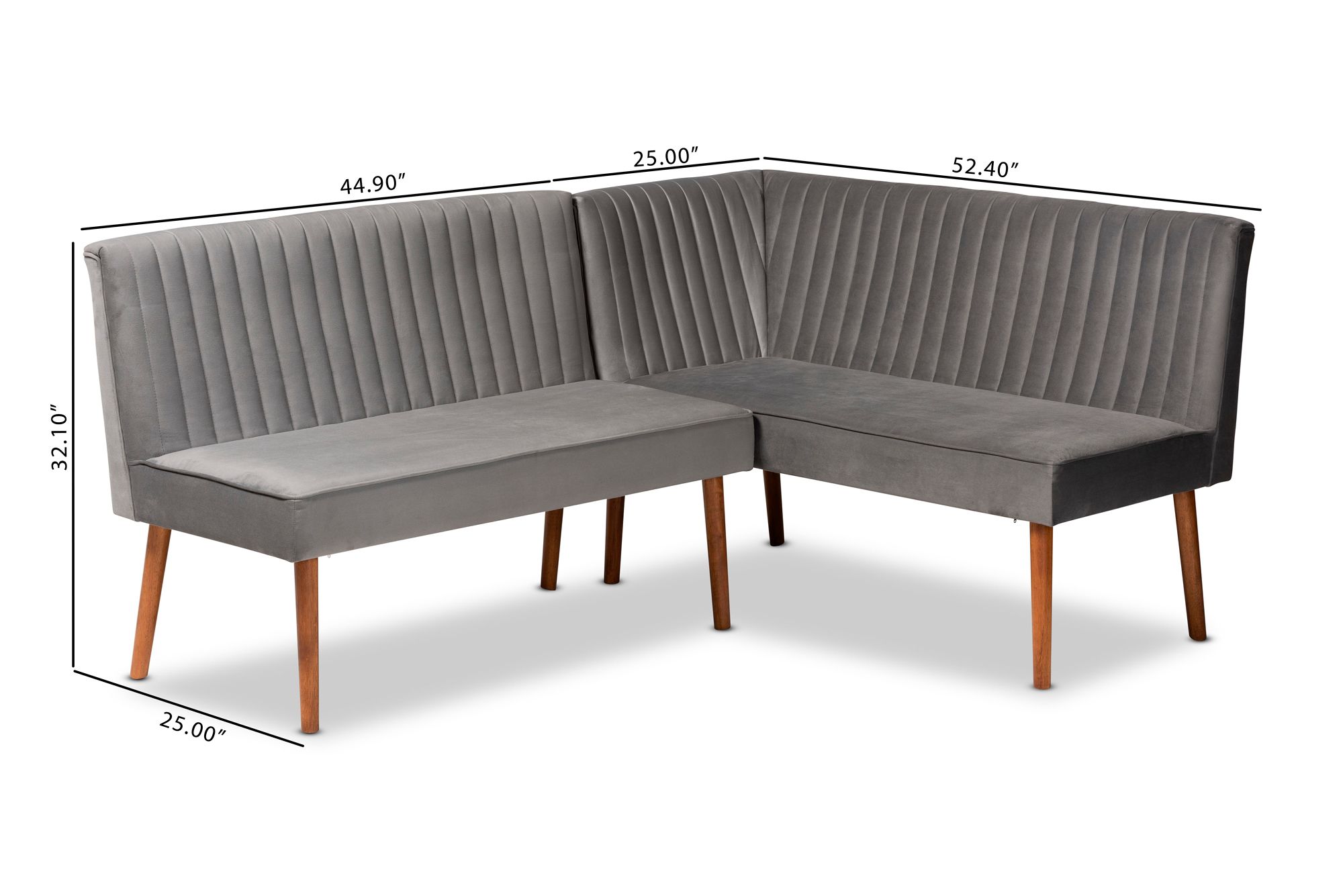 Alvis Gray Velvet Fabric 2-Piece Dining Nook Banquette Set