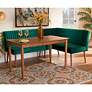 Alvis Green Velvet Fabric Walnut Brown 3-Piece Dining Set