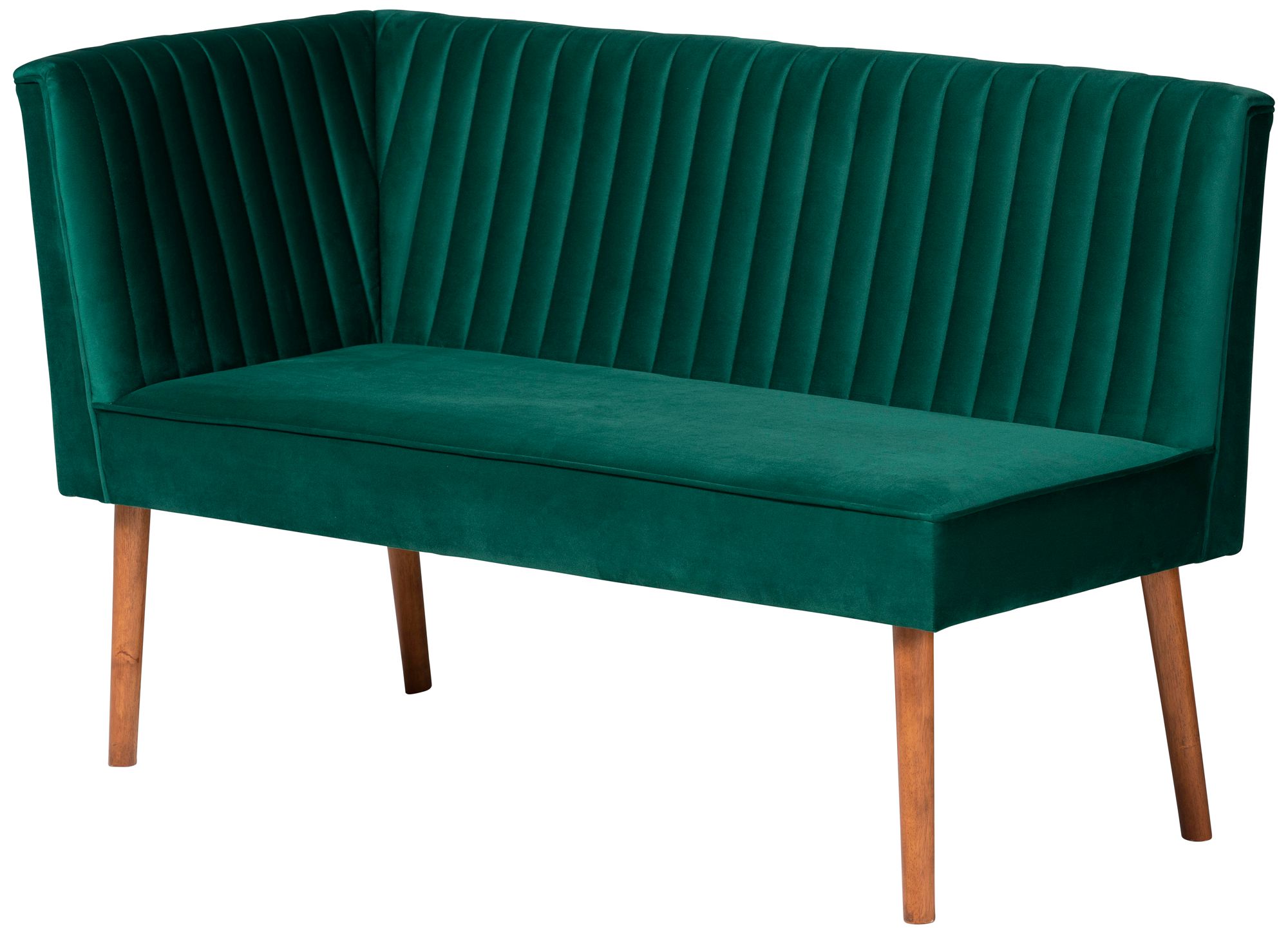 Alvis Green Velvet Fabric Walnut Brown 4-Piece Dining Set