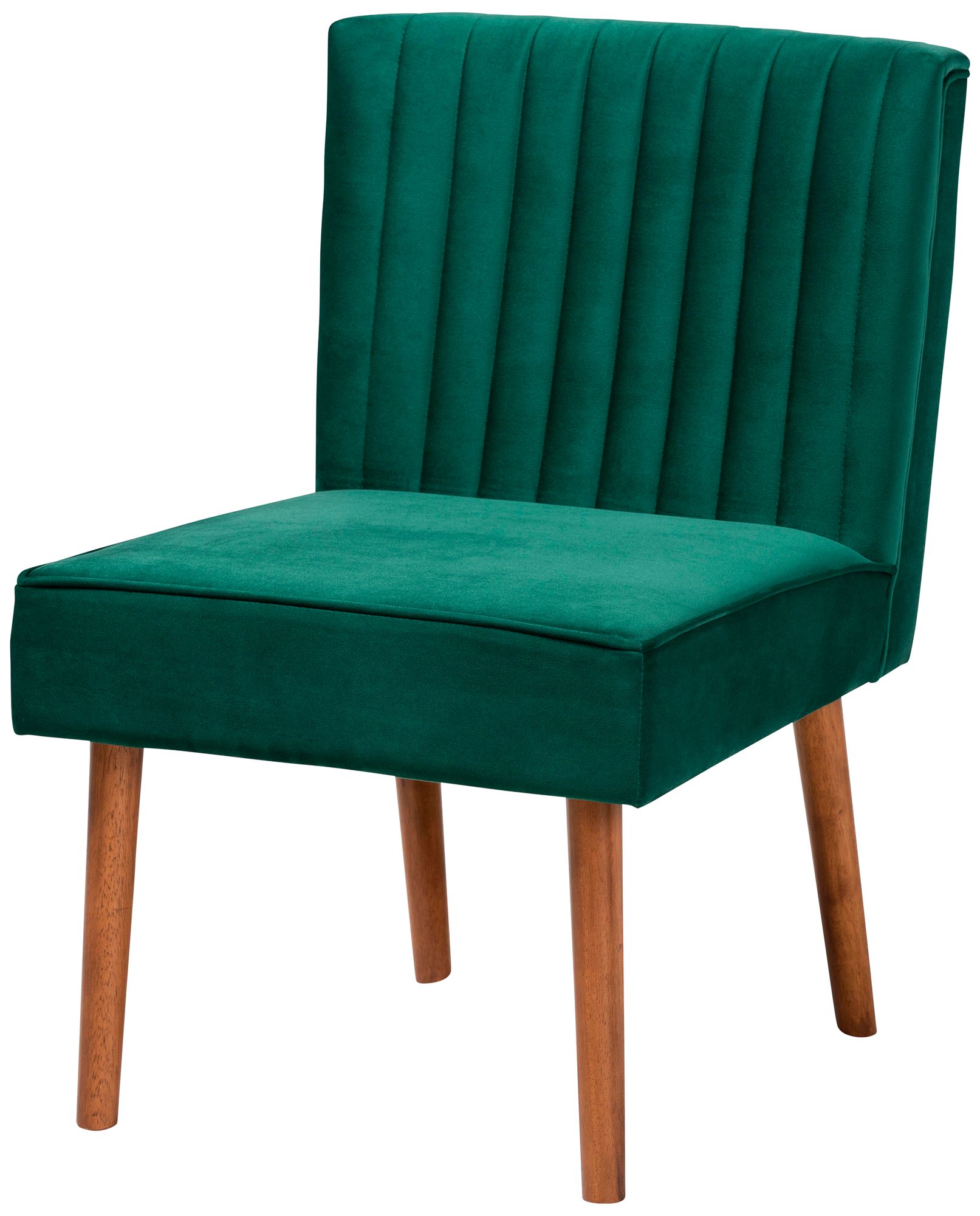 Alvis Green Velvet Fabric Walnut Brown 4-Piece Dining Set