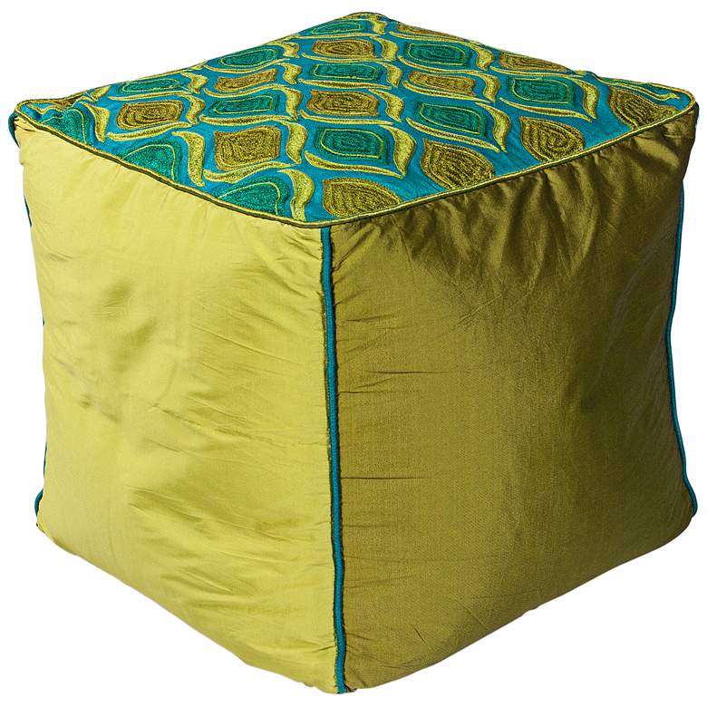 Image 1 Aly Teal and Green Tribeca Square Pouf Ottoman