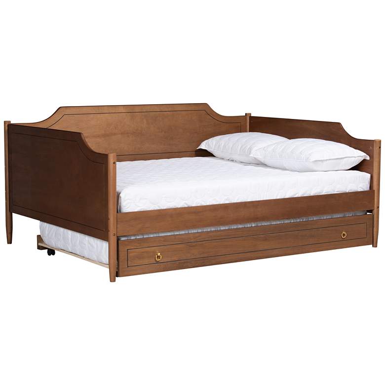 Image 1 Alya Walnut Brown Wood Full Daybed with Roll-Out Trundle Bed