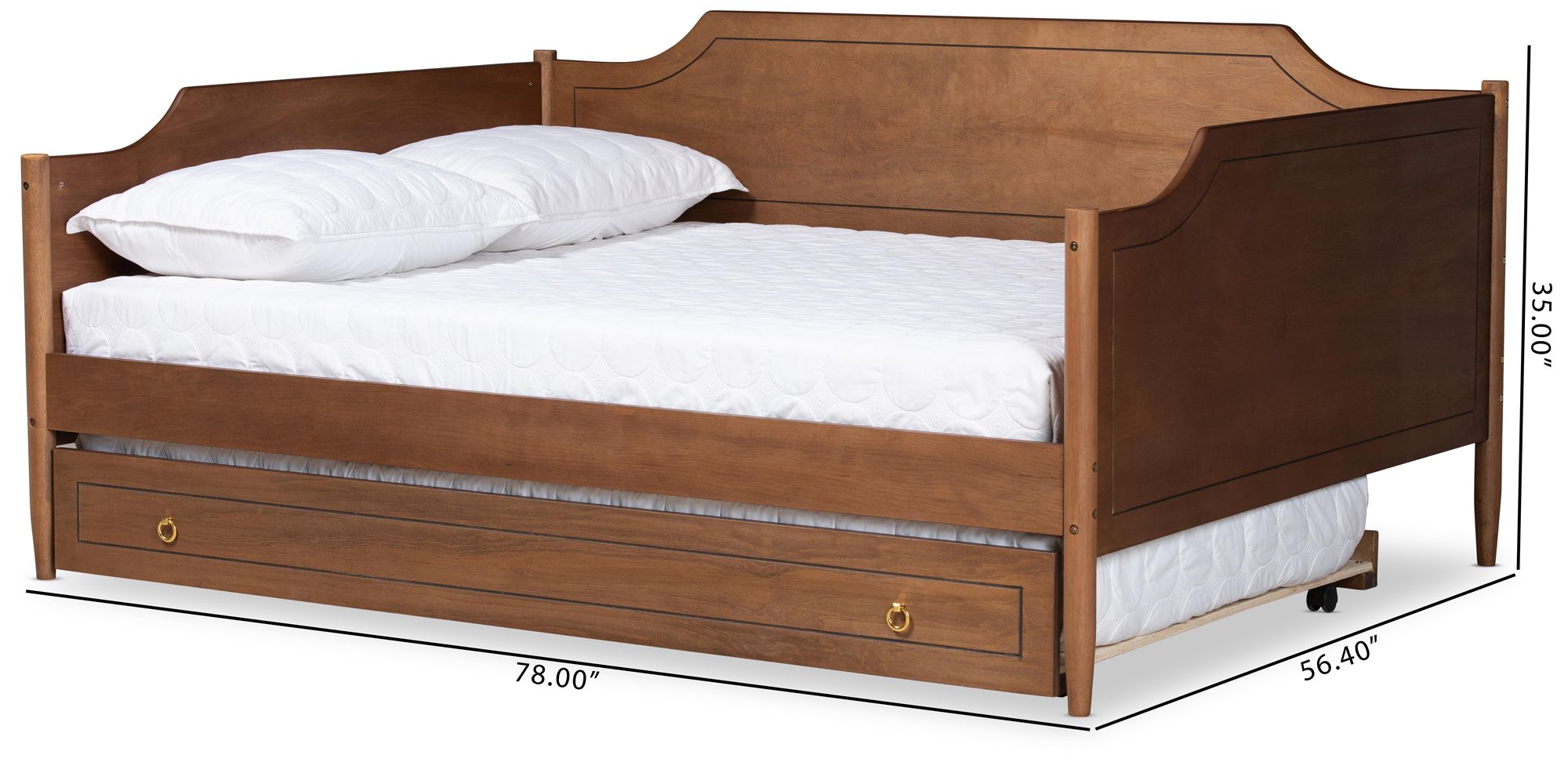 Alya Walnut Brown Wood Full Daybed with Roll-Out Trundle Bed