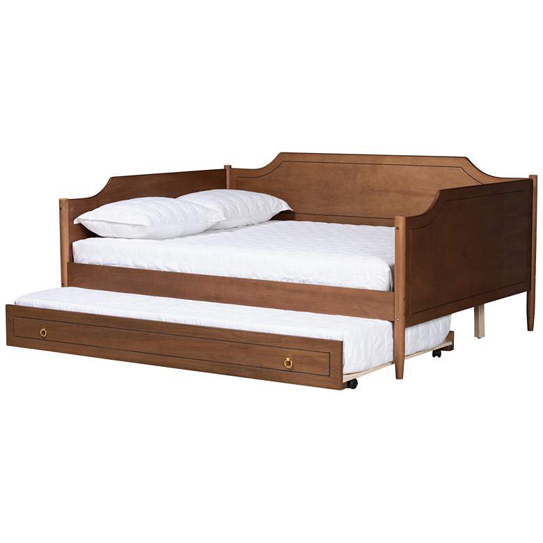 Image 7 Alya Walnut Brown Wood Full Daybed with Roll-Out Trundle Bed more views