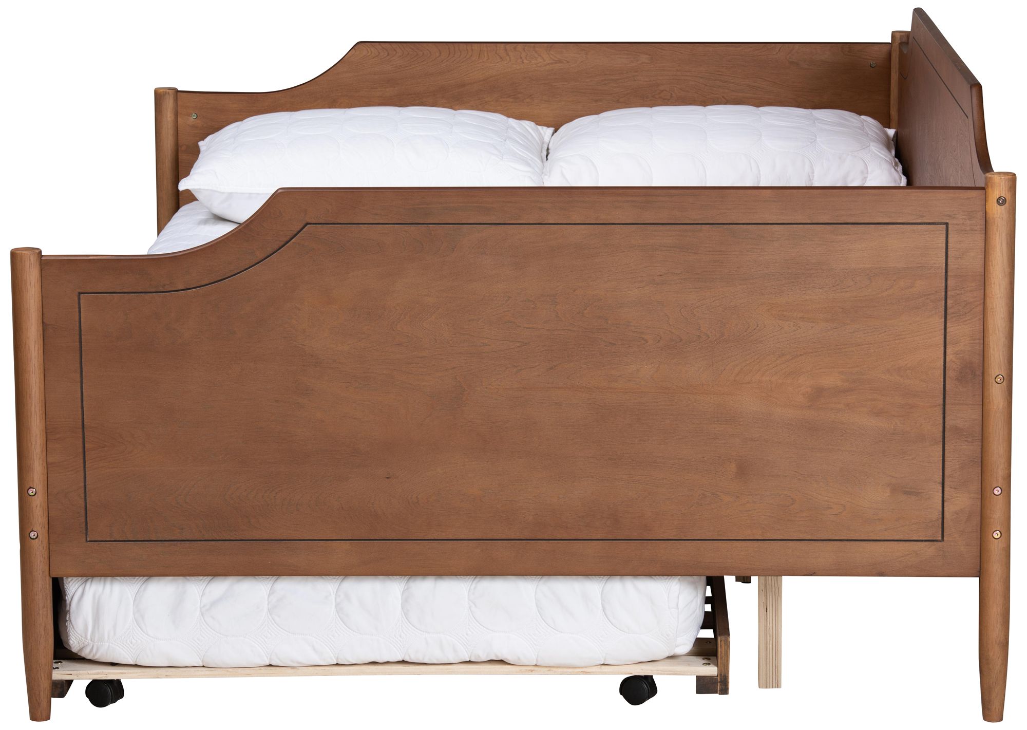 Alya Walnut Brown Wood Full Daybed with Roll-Out Trundle Bed