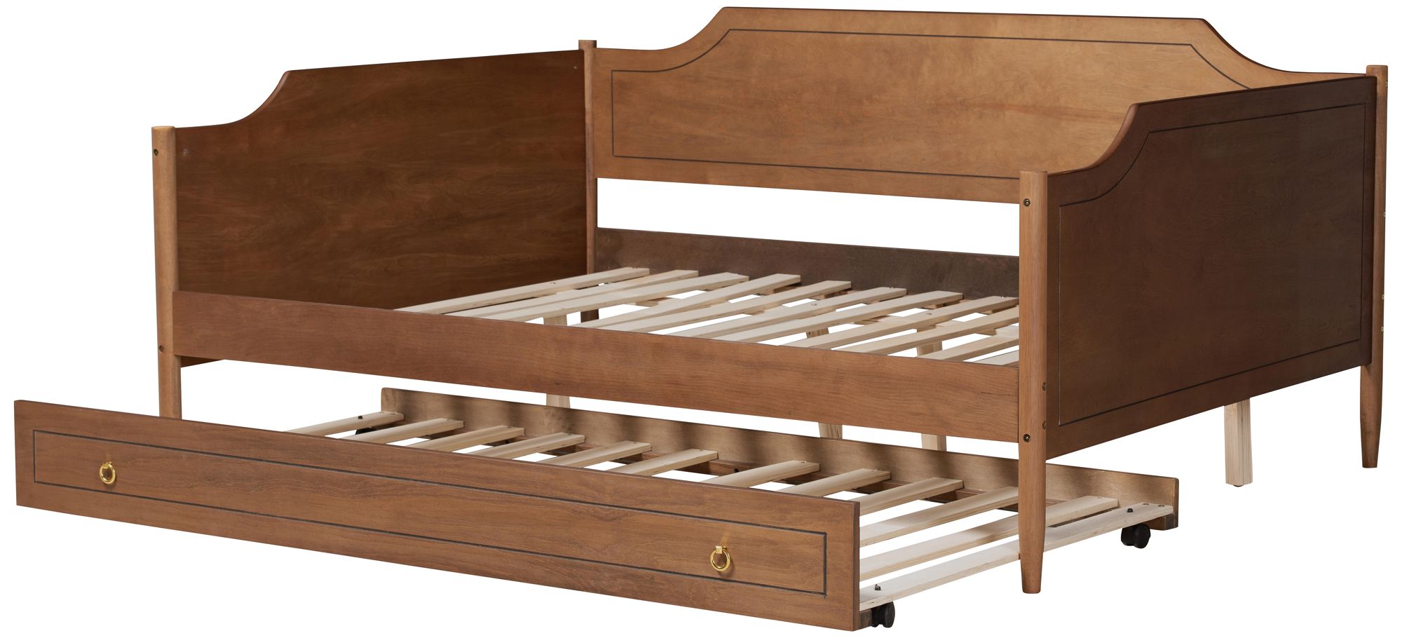 Alya Walnut Brown Wood Full Daybed with Roll-Out Trundle Bed