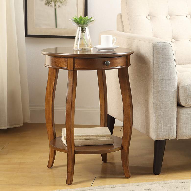 Image 1 Alysa 18 inch Wide 1-Shelf Round Cherry Wood End Table