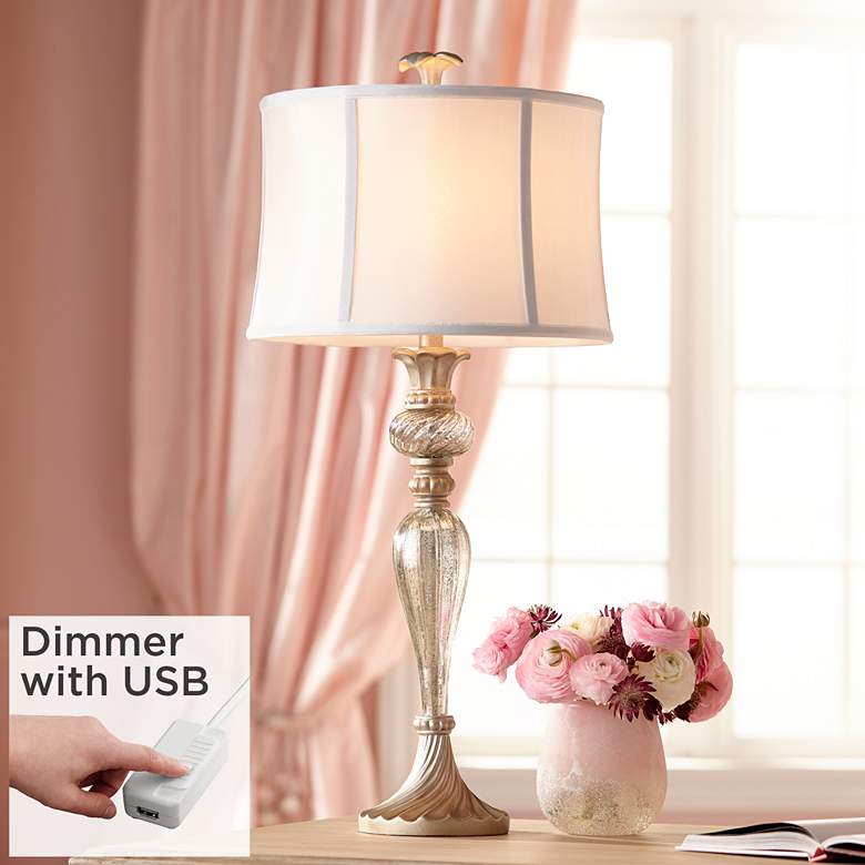 Image 1 Alyson Mercury Glass Table Lamp by Regency Hill With USB Dimmer