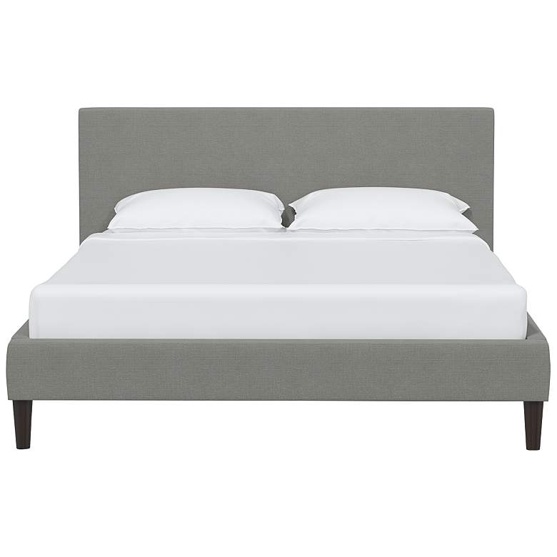 Image 5 Alyssa Linen Gray Fabric Queen Size Platform Bed more views