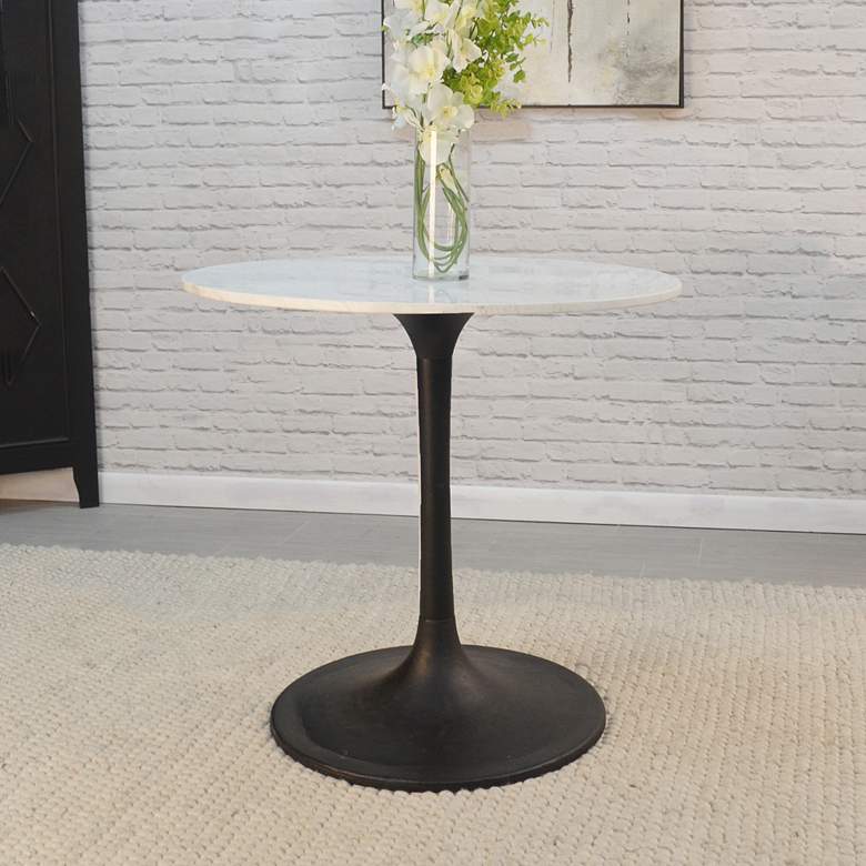 Image 1 Alyssandra 30 inchW White Marble and Black Round Dining Table