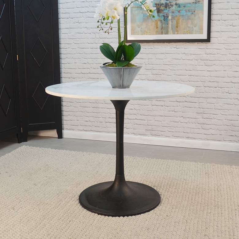 Image 1 Alyssandra 40 inchW White Marble and Black Round Dining Table