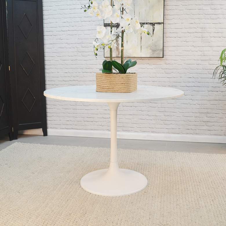 Image 1 Alyssandra 40"W White Marble and Metal Round Dining Table