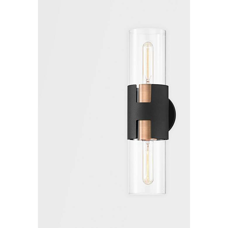 Image 2 Amado 17 inch High Textured Black Brass 2-Light Wall Sconce more views