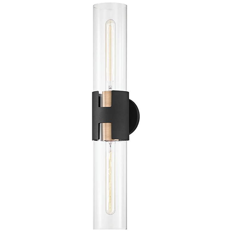 Image 1 Amado 25 3/4 inch High Textured Black Brass 2-Light Wall Sconce