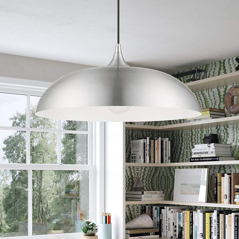 Image 1 Amador 1 Light Brushed Aluminum Pendant with Polished Chrome Accents