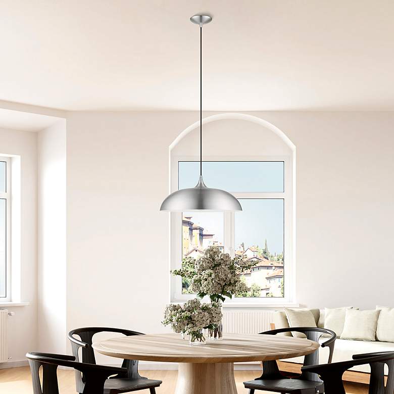 Image 7 Amador 1 Light Brushed Aluminum Pendant with Polished Chrome Accents more views
