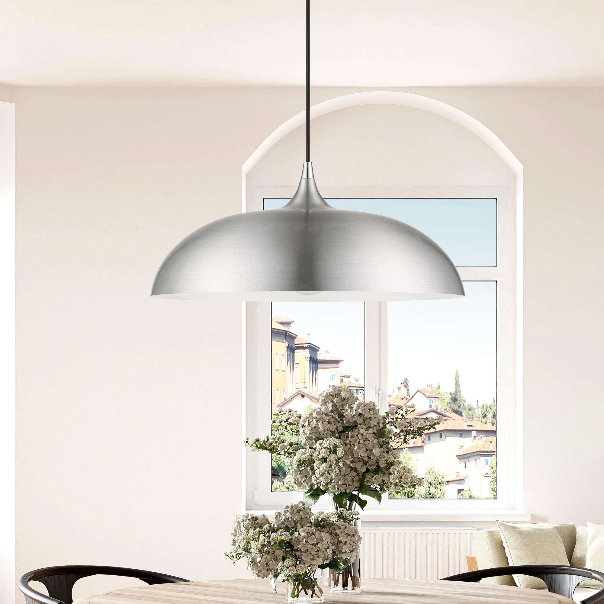 Amador 1 Light Brushed Aluminum Pendant with Polished Chrome Accents