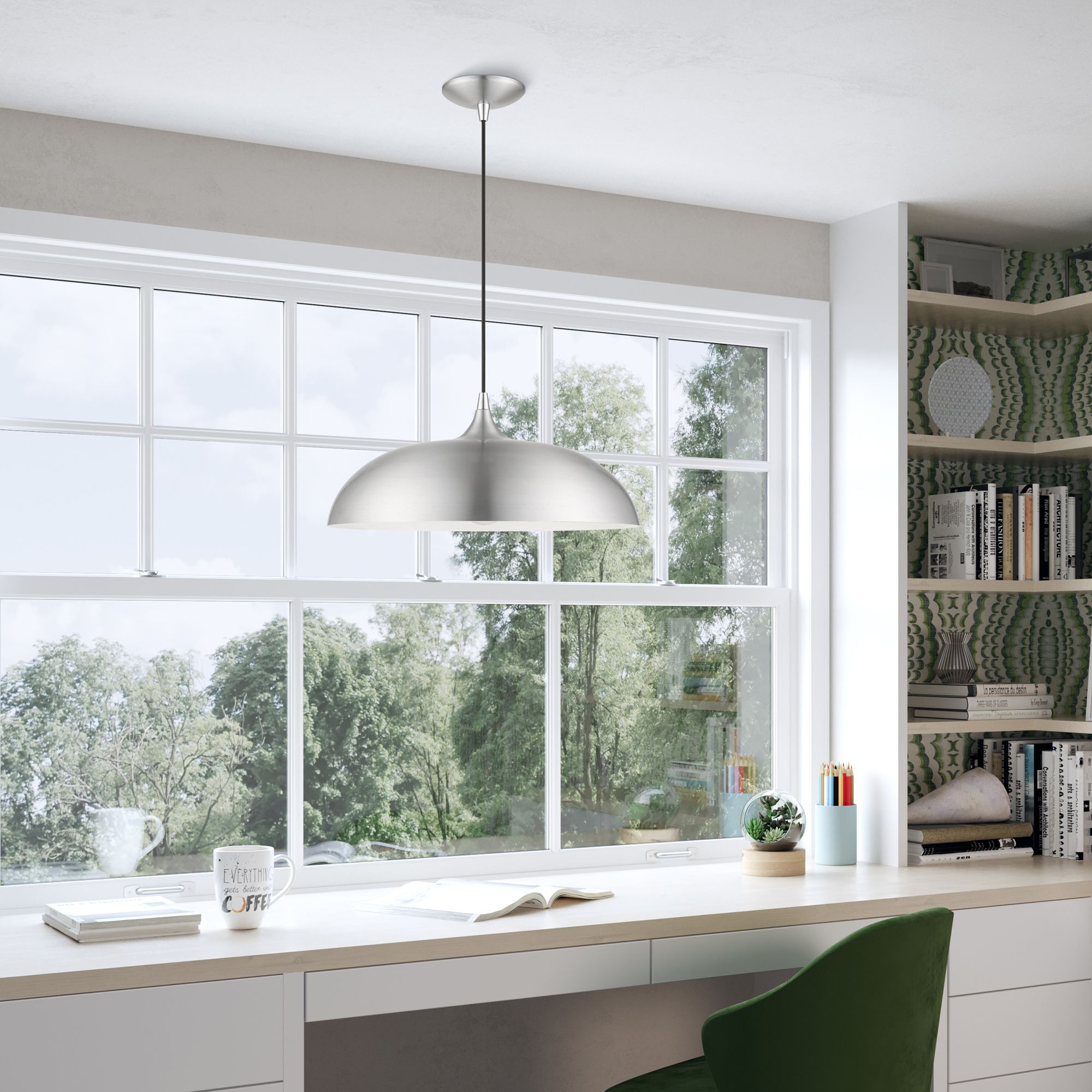 Amador 1 Light Brushed Aluminum Pendant with Polished Chrome Accents