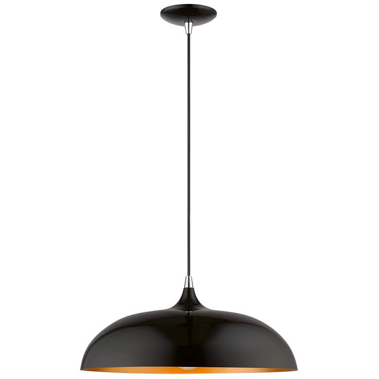 Image 1 Amador 1 Light Shiny Black Pendant with Polished Chrome Accents