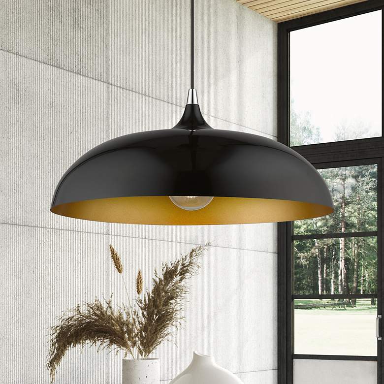 Image 1 Amador 1 Light Shiny Black Pendant with Polished Chrome Accents