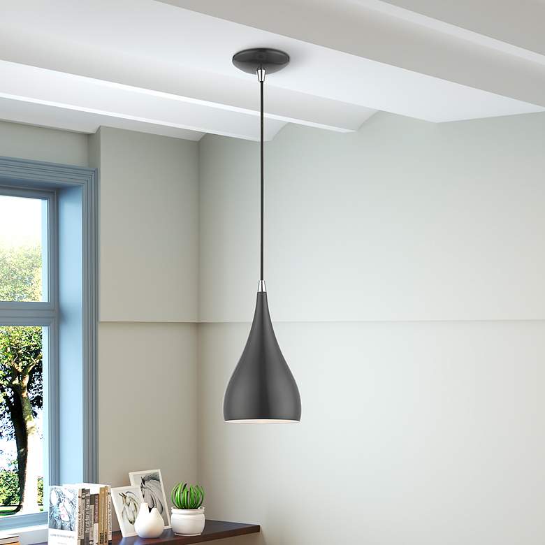 Image 1 Amador 1 Light Shiny Dark Gray with Polished Chrome Accents Mini Pendant