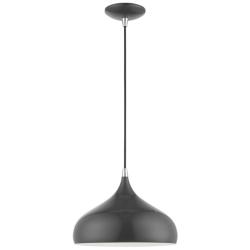 Amador 1 Light Shiny Dark Gray with Polished Chrome Accents Pendant