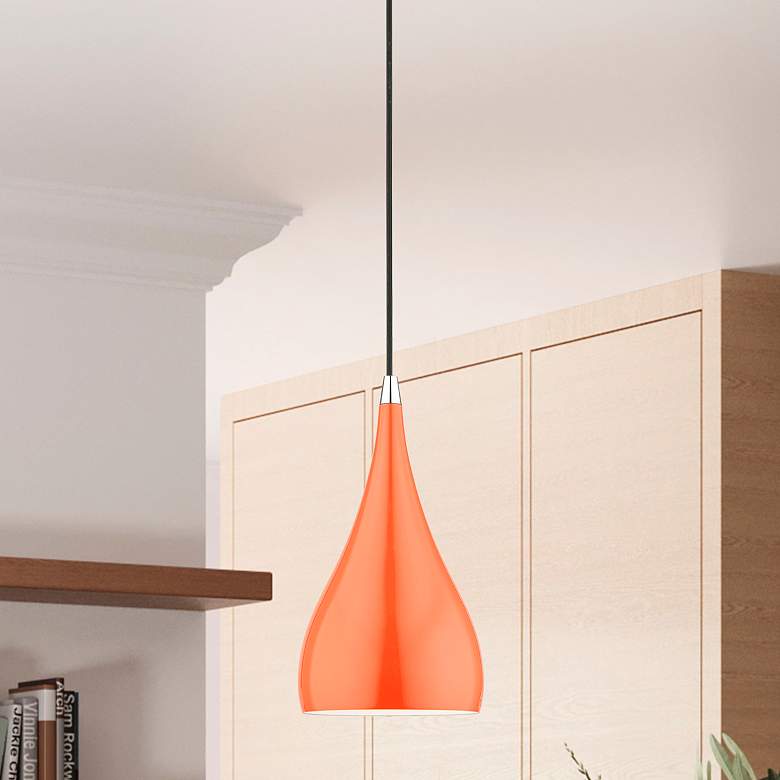 Image 1 Amador 1 Light Shiny Orange with Polished Chrome Accents Mini Pendant