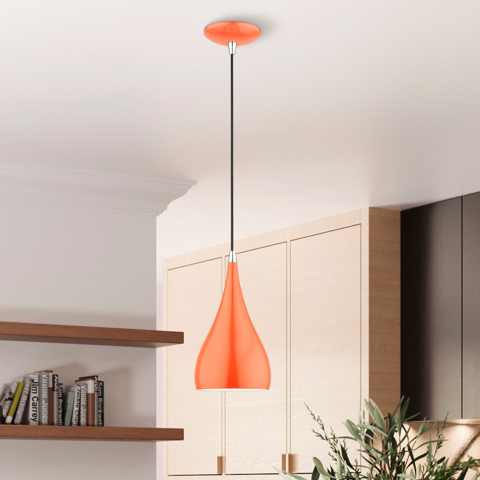 Amador 1 Light Shiny Orange with Polished Chrome Accents Mini Pendant