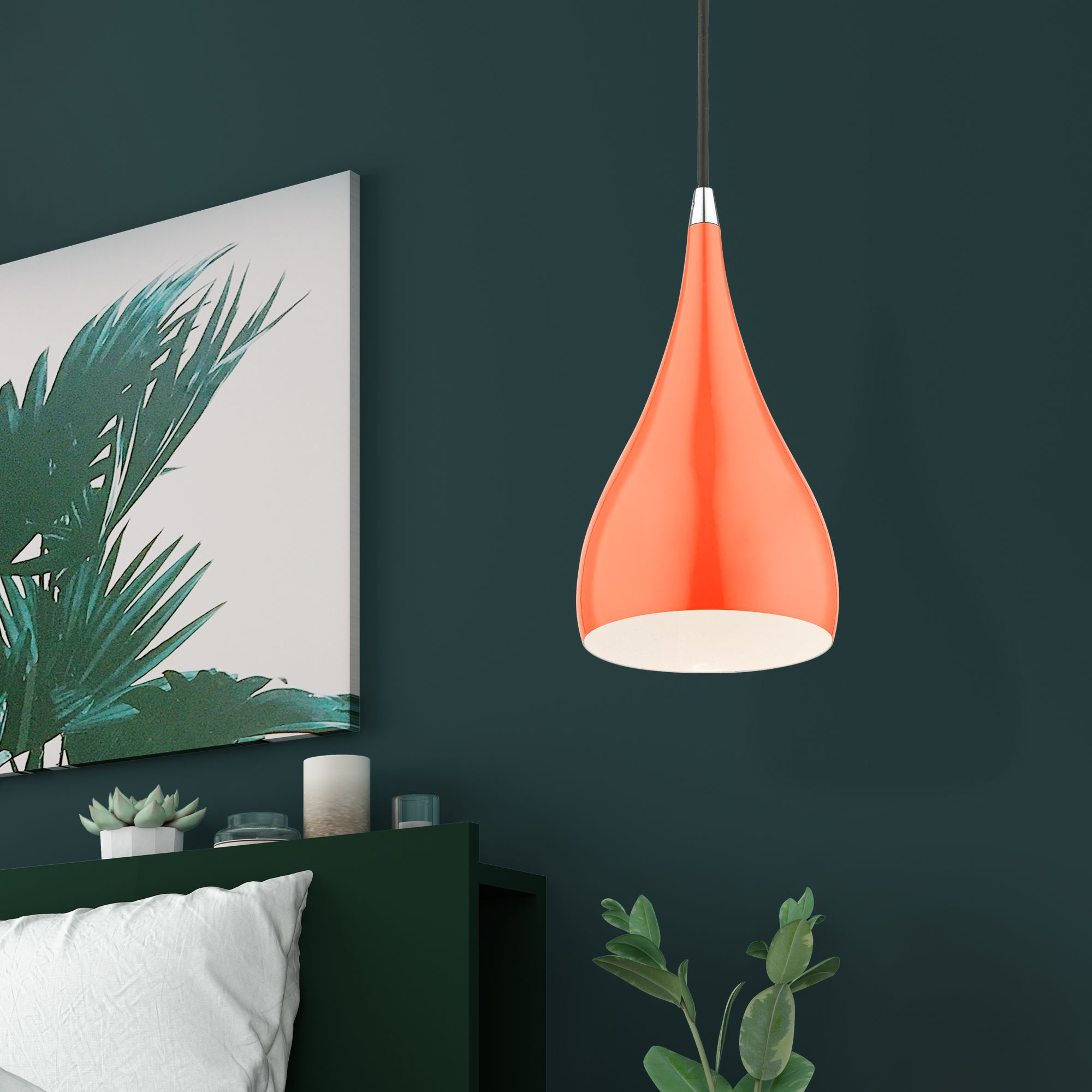 Amador 1 Light Shiny Orange with Polished Chrome Accents Mini Pendant