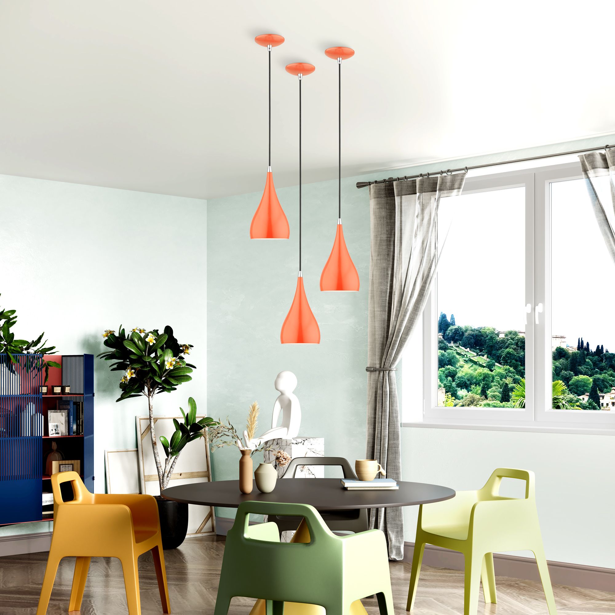 Amador 1 Light Shiny Orange with Polished Chrome Accents Mini Pendant