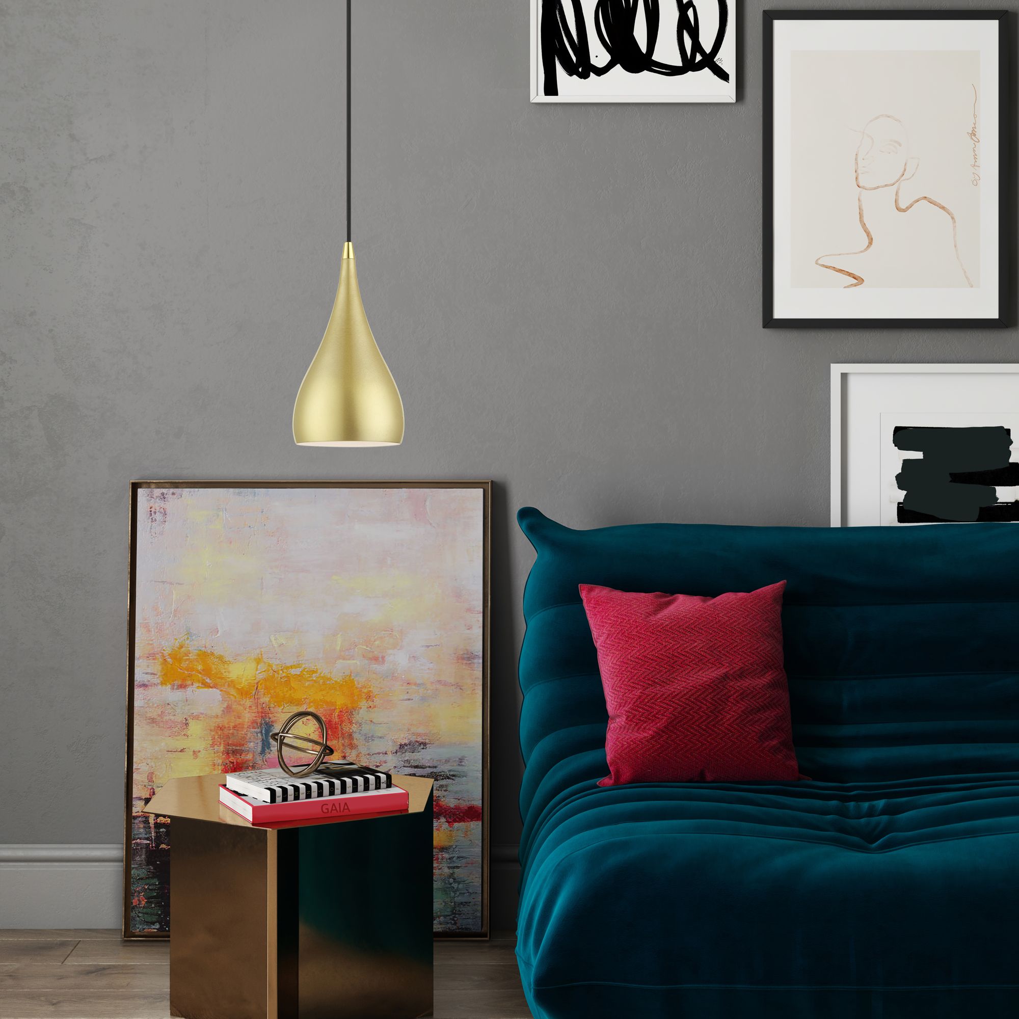 Amador 1 Light Soft Gold with Polished Brass Accents Mini Pendant