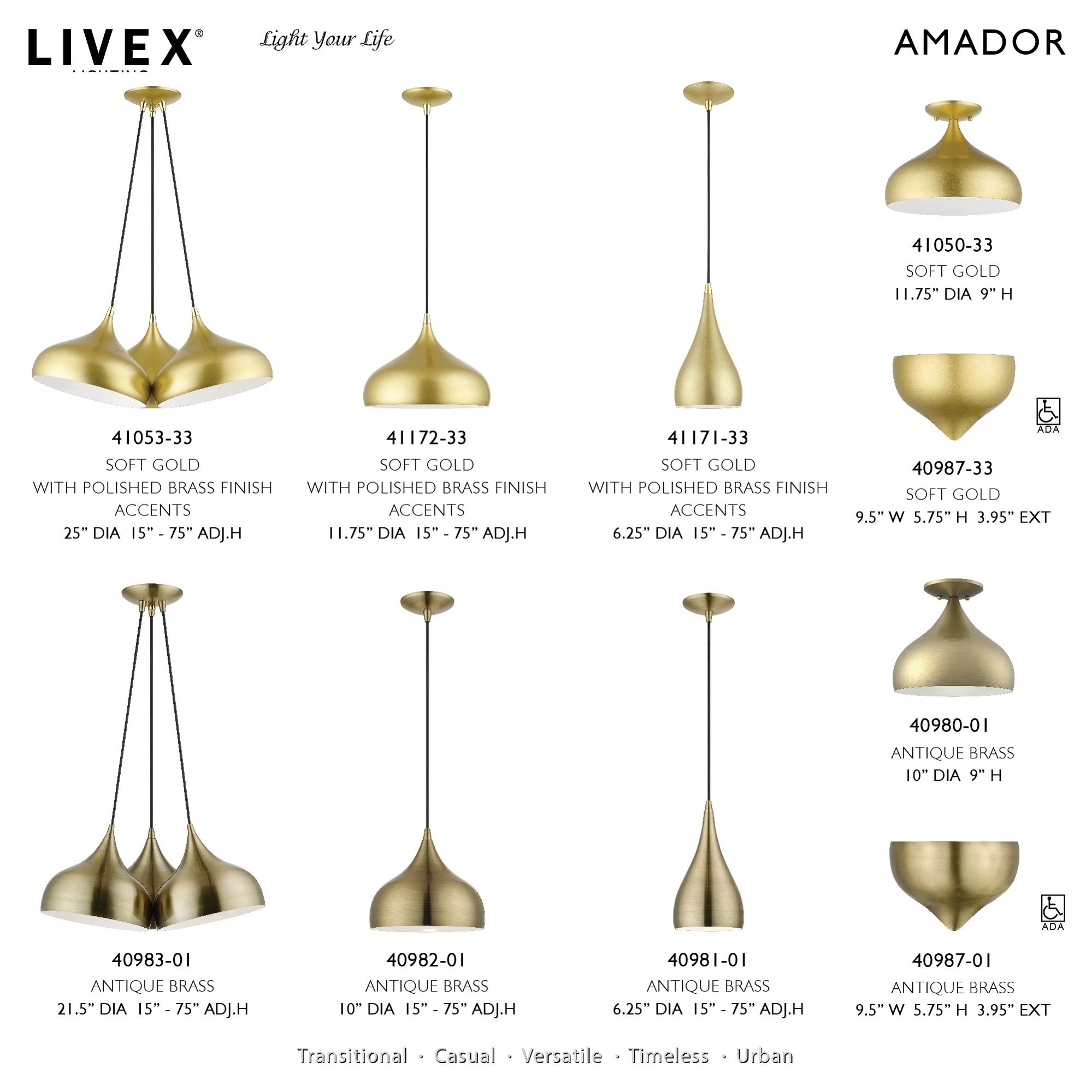 Amador 1 Light Soft Gold with Polished Brass Accents Mini Pendant