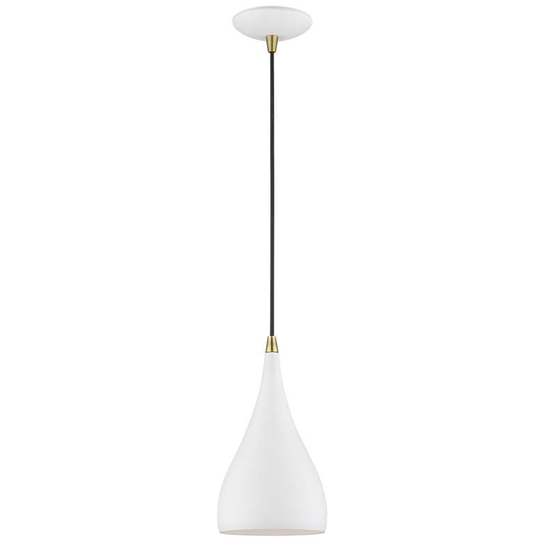 Image 1 Amador 1 Light Textured White with Antique Brass Accents Mini Pendant