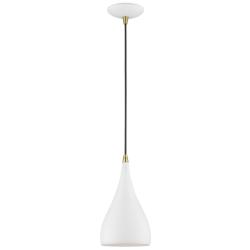 Amador 1 Light Textured White with Antique Brass Accents Mini Pendant