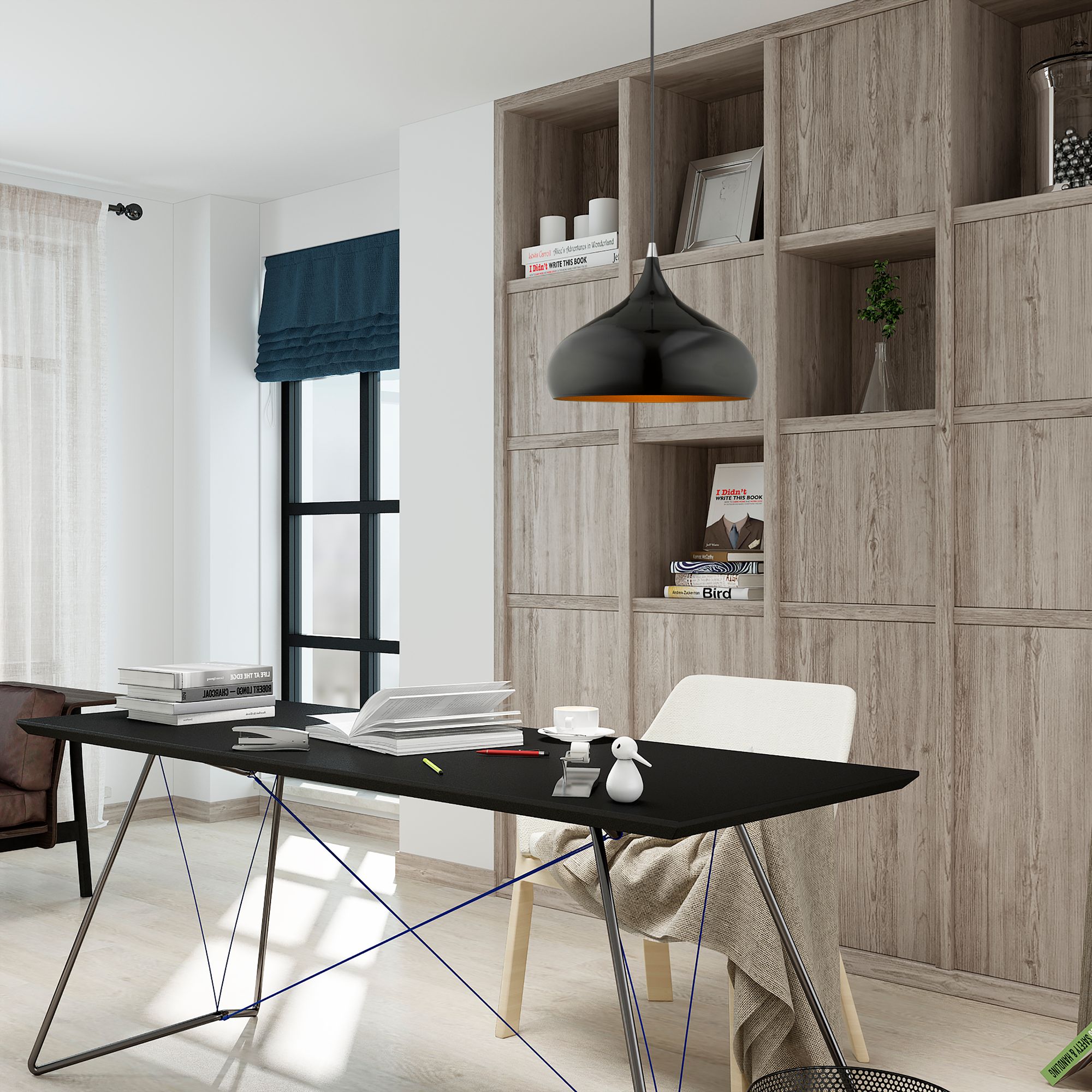 Amador 13 3/4" Wide Shiny Black Pendant Light in scene