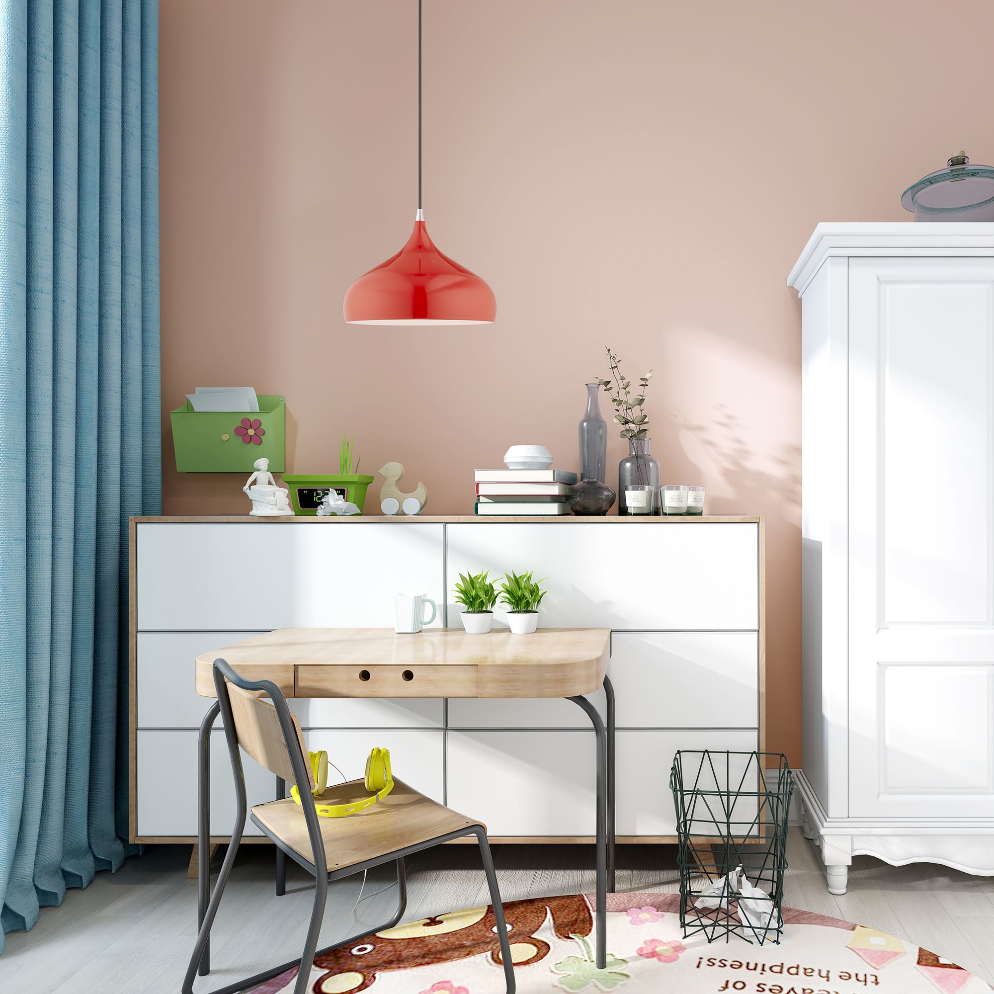 Amador 15 3/4" Wide Shiny Red Metal Pendant Light in scene