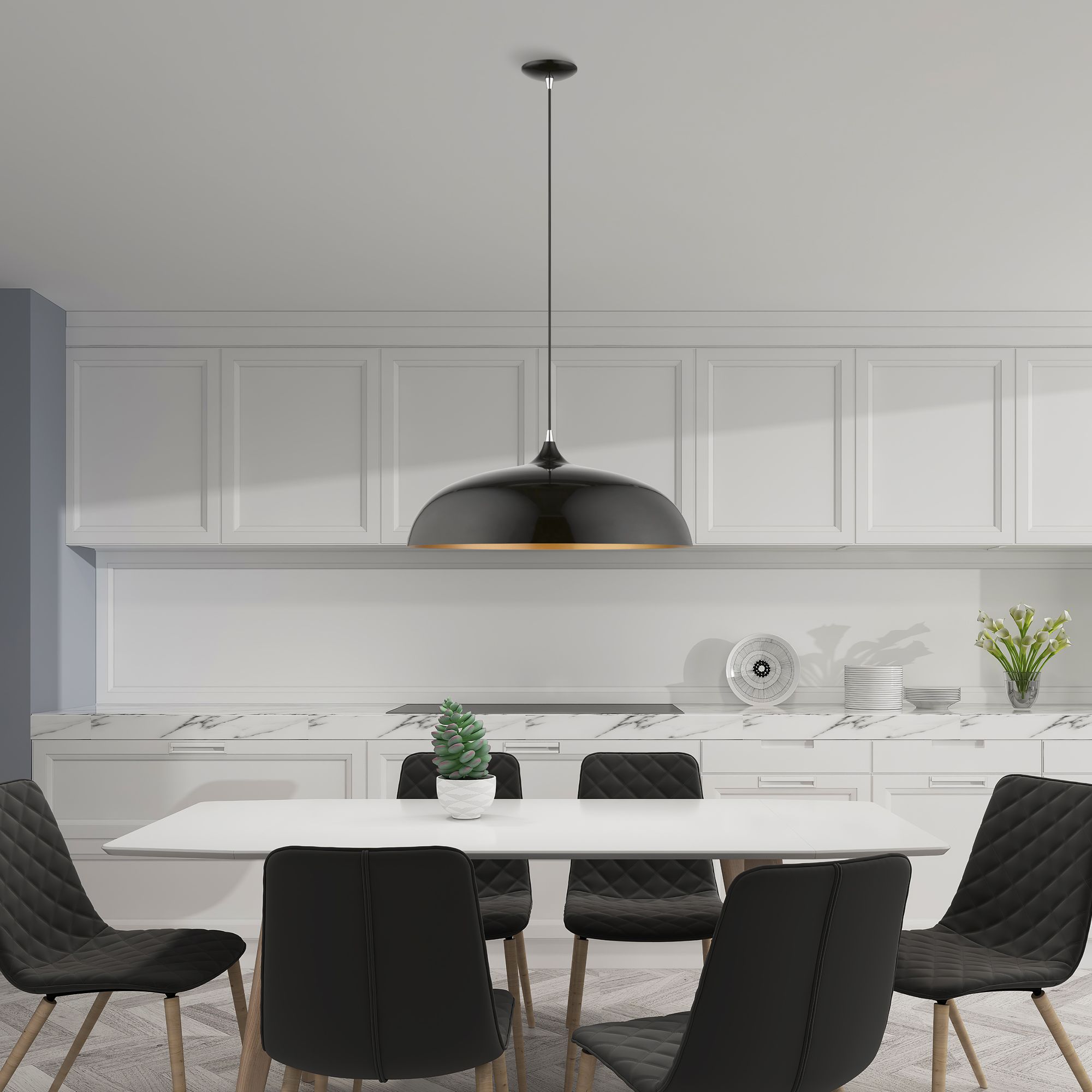 Amador 23 3/4" Wide Shiny Black Dome Pendant Light in scene