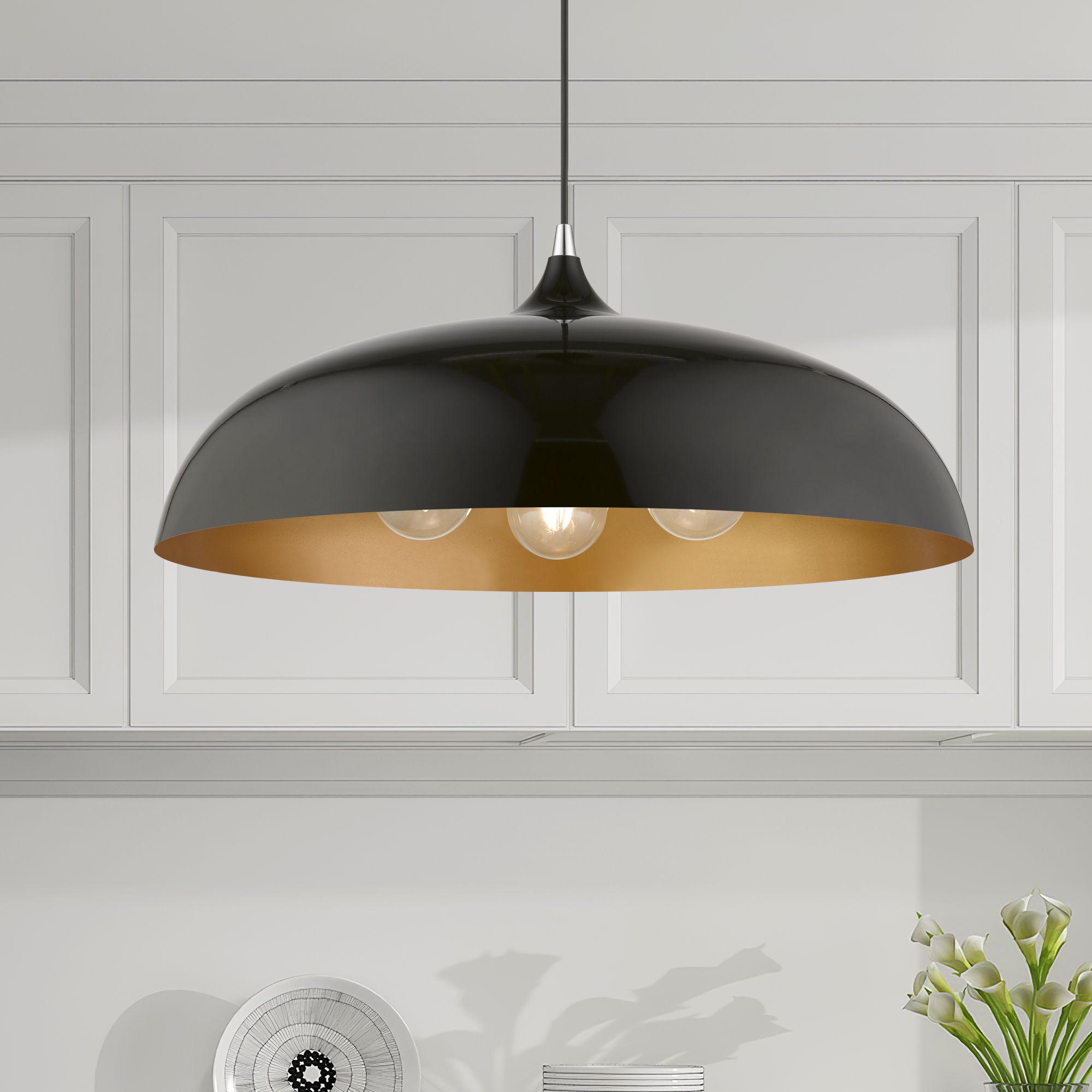 Amador 23 3/4" Wide Shiny Black Dome Pendant Light in scene