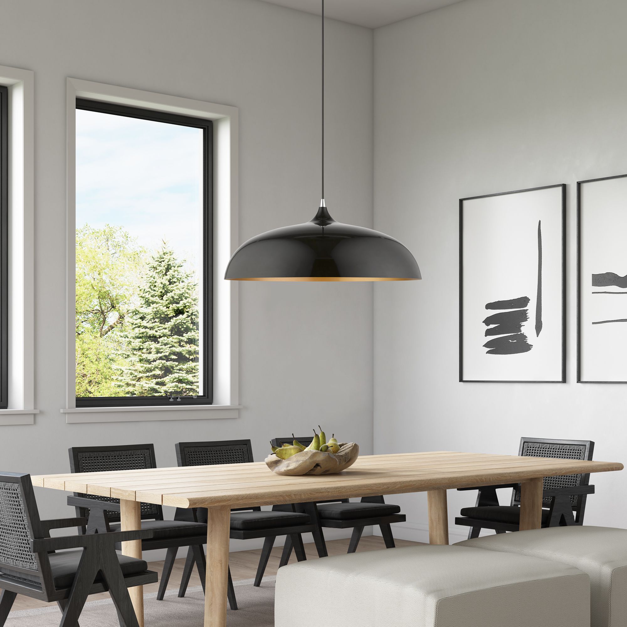 Amador 23 3/4" Wide Shiny Black Dome Pendant Light in scene