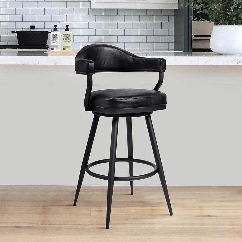 Image 1 Amador 26 inch Black Faux Leather with Black Base Counter Stool