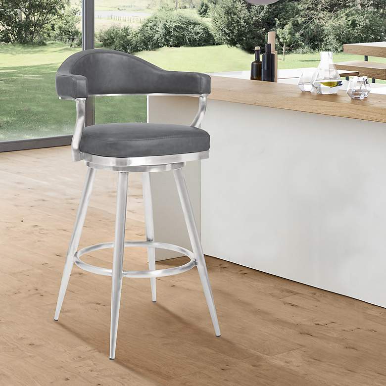 Image 1 Amador 26" Gray Faux Leather with Steel Base Counter Stool